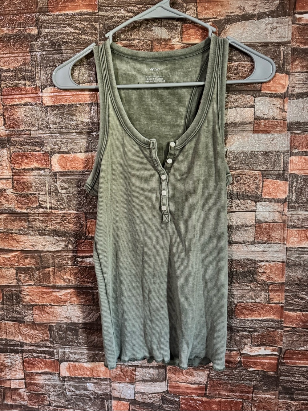 Aerie Olive Green Ribbed Henley Tank